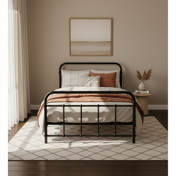 Artiss LEO Single Metal Bed Frame – Black Steel