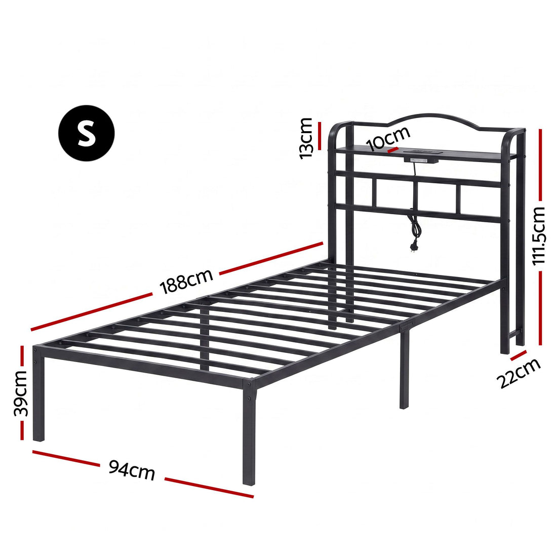 Artiss WAVE Single Bed Frame with Charging Station