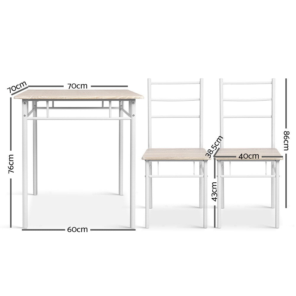 Artiss 3 Piece Oak Dining Table & Chairs Set