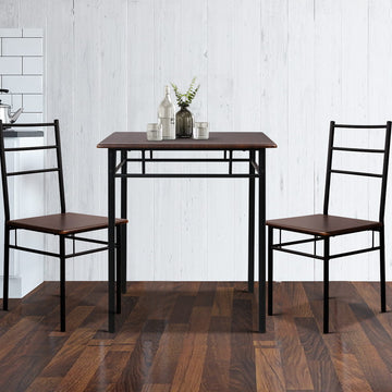 Artiss 3 Piece Walnut Dining Table & Chairs