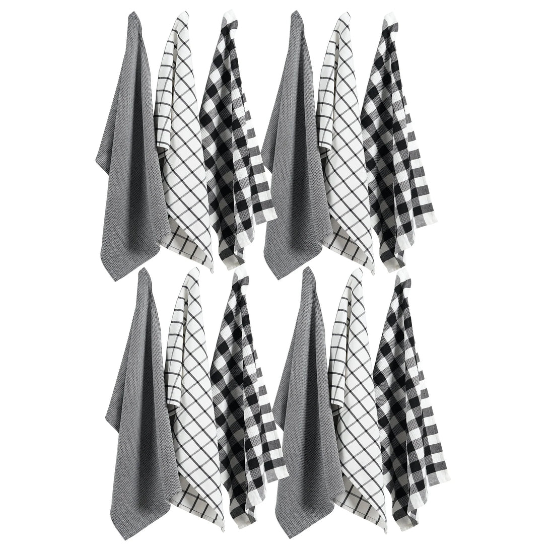 Set of 12 Multiweave Kitchen Towels - Black