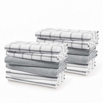 Set of 12 Multiweave Kitchen Towels - Grey