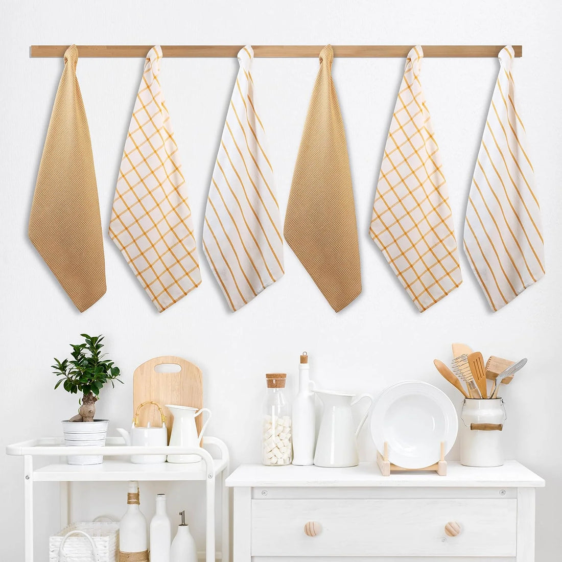 Set of 6 Multiweave Kitchen Towels - Yellow