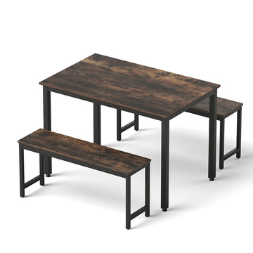 Artiss 3PCS Dining Table & Bench Set Walnut