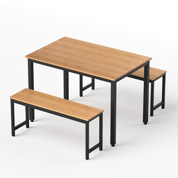 Artiss 3PCS Dining Table & Bench Set Natural Oak