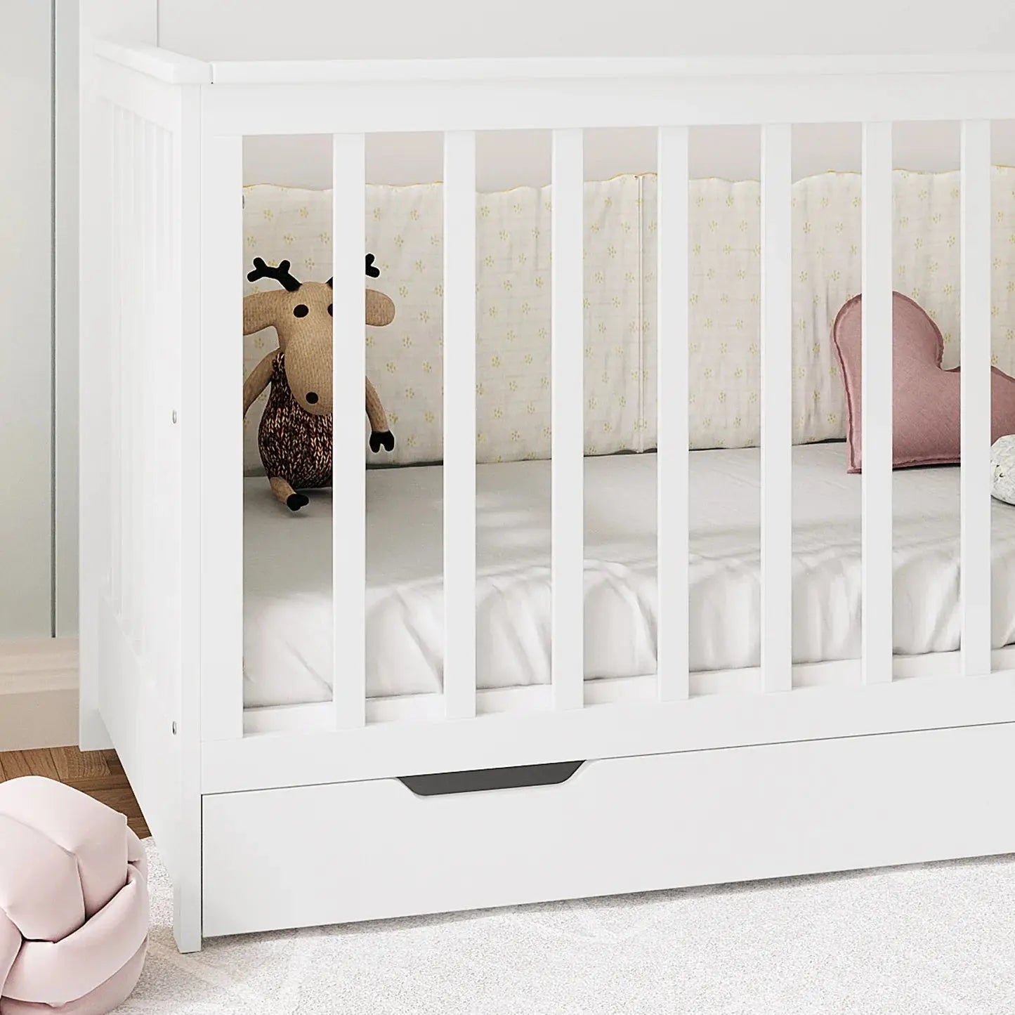 Modern adjustable baby cot nursery setup