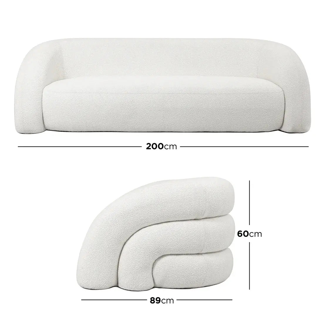 Modern curved boucle sofa Australia