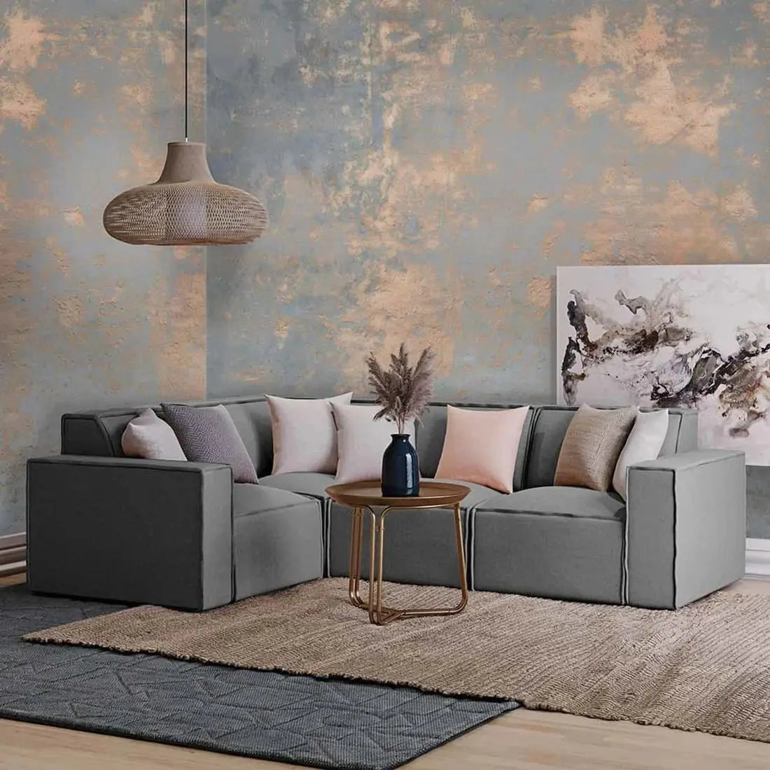 Modular fabric lounge grey finish