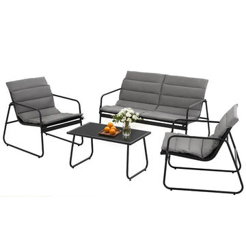 Gardeon 4-Piece Outdoor Sofa Set with Cushions & Glass Table