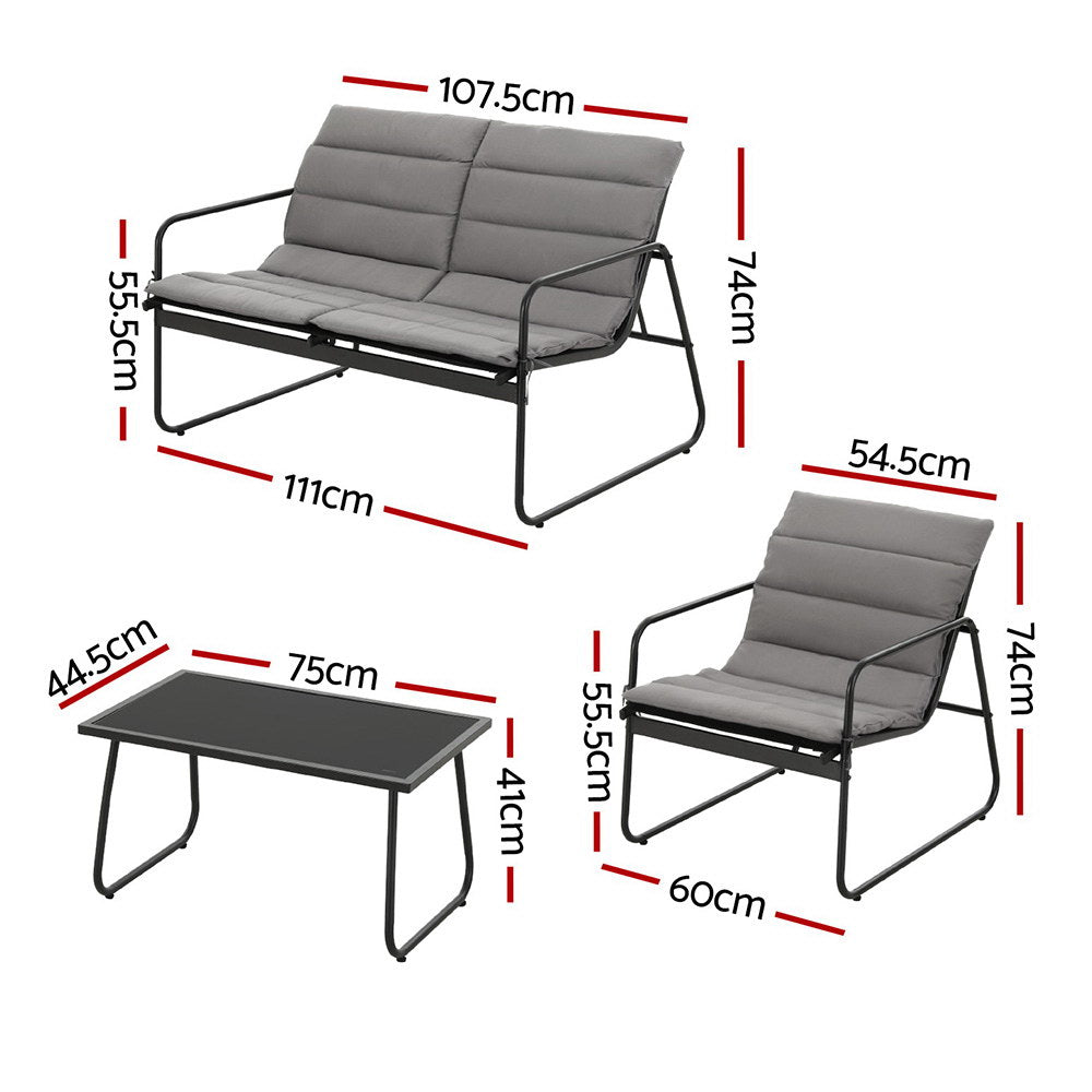 Gardeon 4-Piece Outdoor Sofa Set with Cushions & Glass Table