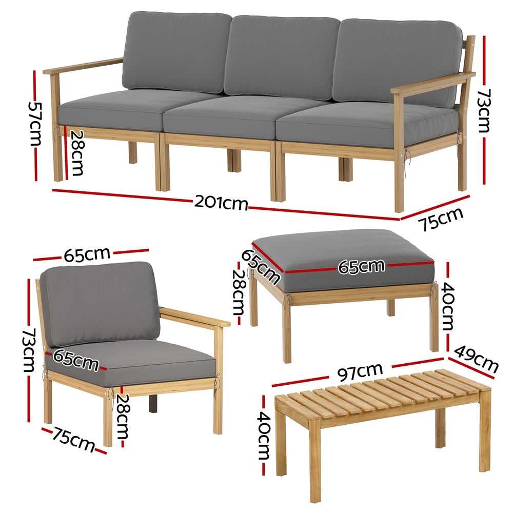 Gardeon 5-Seater Outdoor Sofa Set with Ottoman & Table