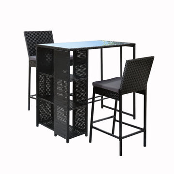 Gardeon 3-Piece Outdoor Bar Set – Wicker Table & Stools