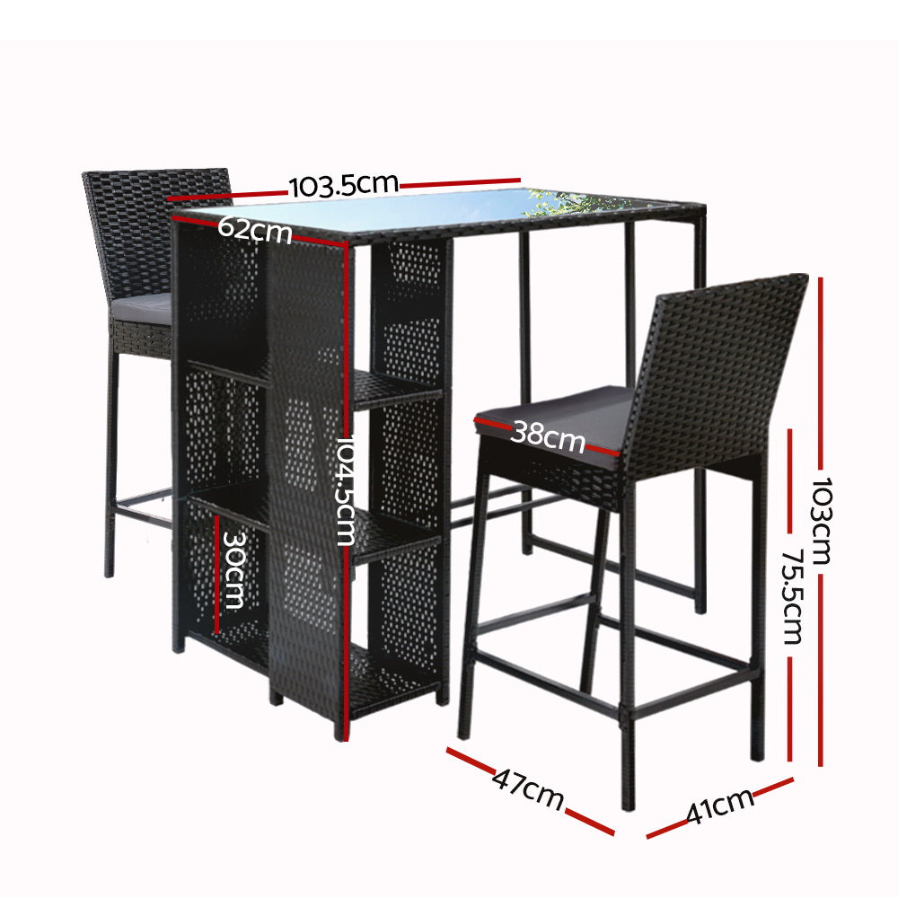 Gardeon 3-Piece Outdoor Bar Set – Wicker Table & Stools