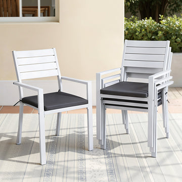 Gardeon 4PC Outdoor Dining Chairs – Stackable Aluminum, White