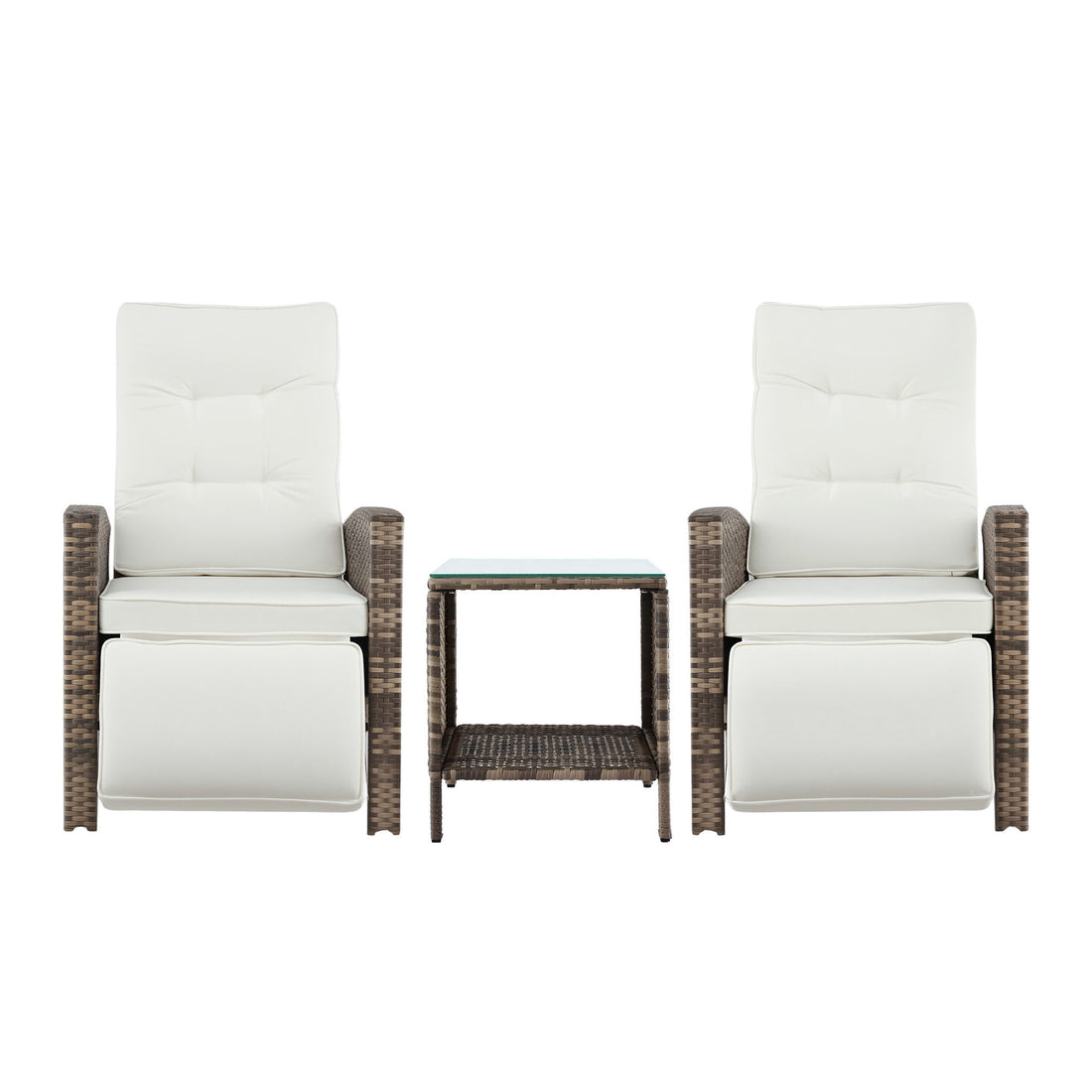Gardeon 3PC Outdoor Recliner Set with Side Table – Brown Wicker