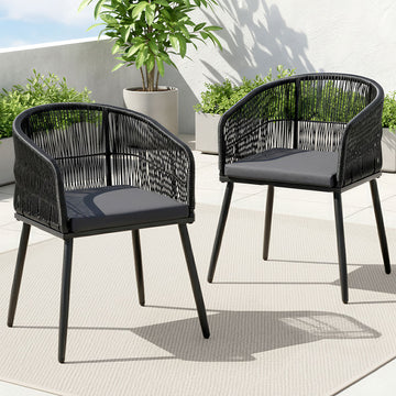 Gardeon 2PC Outdoor Dining Chairs – Black Wicker Steel Frame