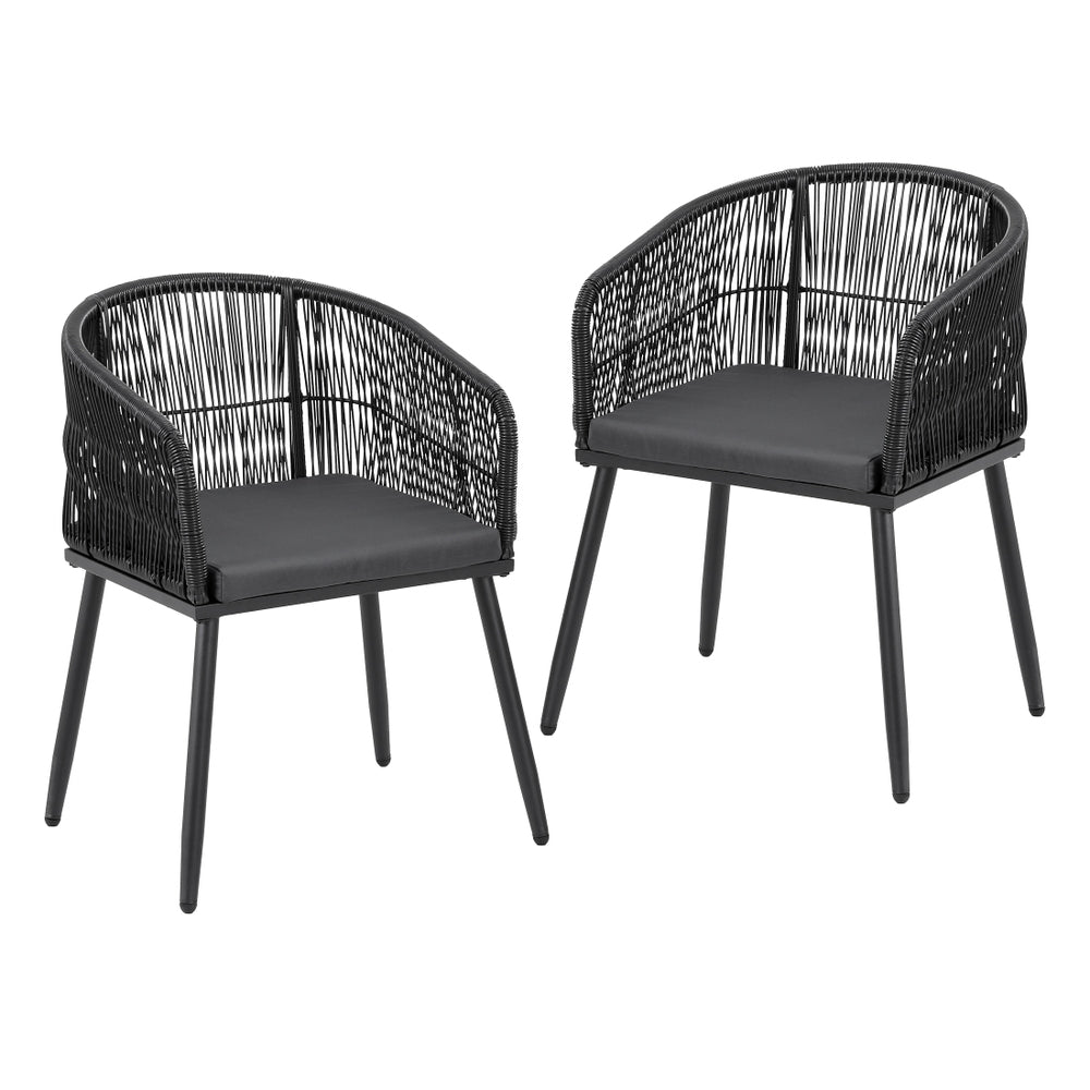 Gardeon 2PC Outdoor Dining Chairs – Black Wicker Steel Frame