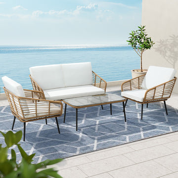 Gardeon 4-Piece Outdoor Sofa Set – Rattan Lounge & Table