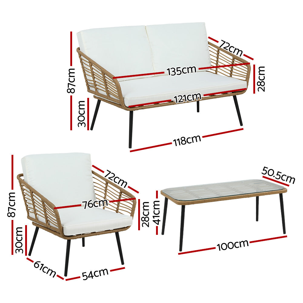 Gardeon 4-Piece Outdoor Sofa Set – Rattan Lounge & Table
