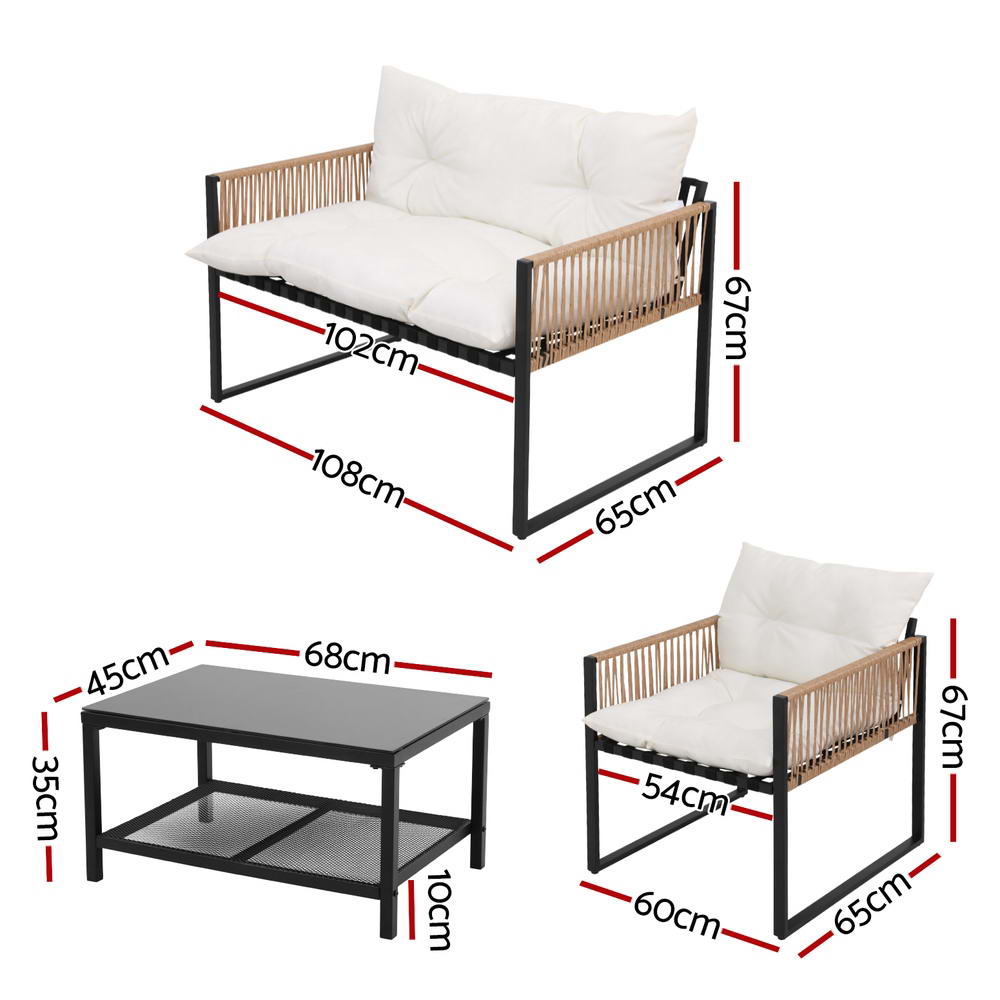 Gardeon 4-Seater Outdoor Sofa Set with Cushions & Table