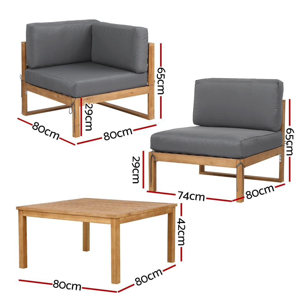 Gardeon 4-Piece Outdoor Sofa Set with Wooden Frame & Table