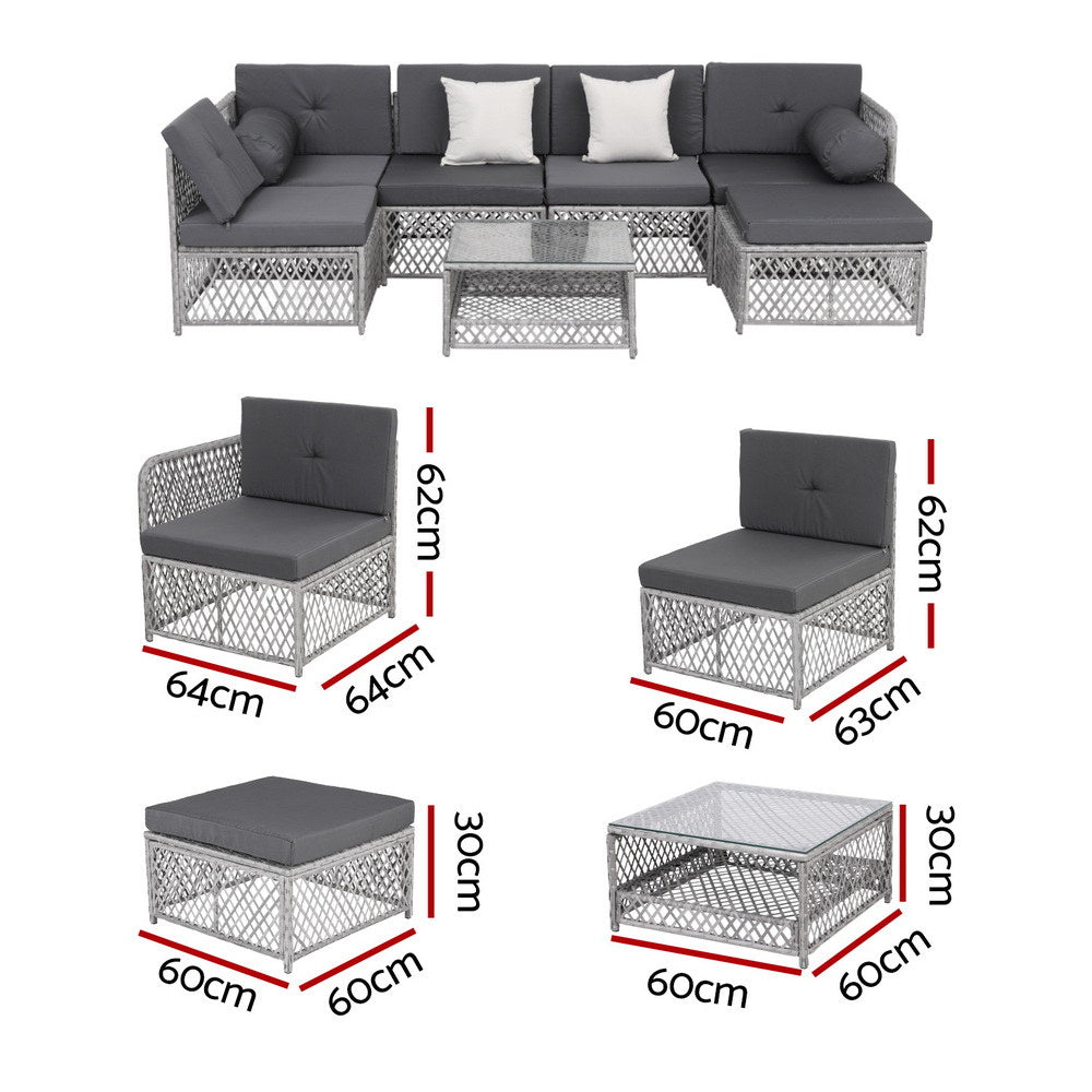 Gardeon 6-Seater Outdoor Sofa Set with Rattan & Table