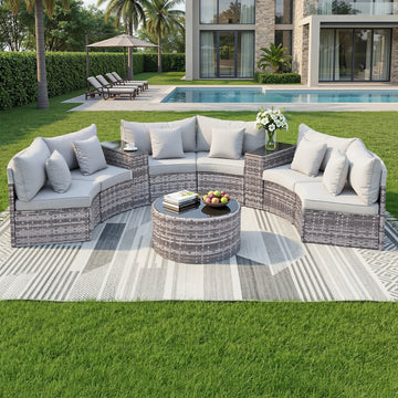 Gardeon 6-Seater Outdoor Sofa Set - 9PCS Rattan Garden Set
