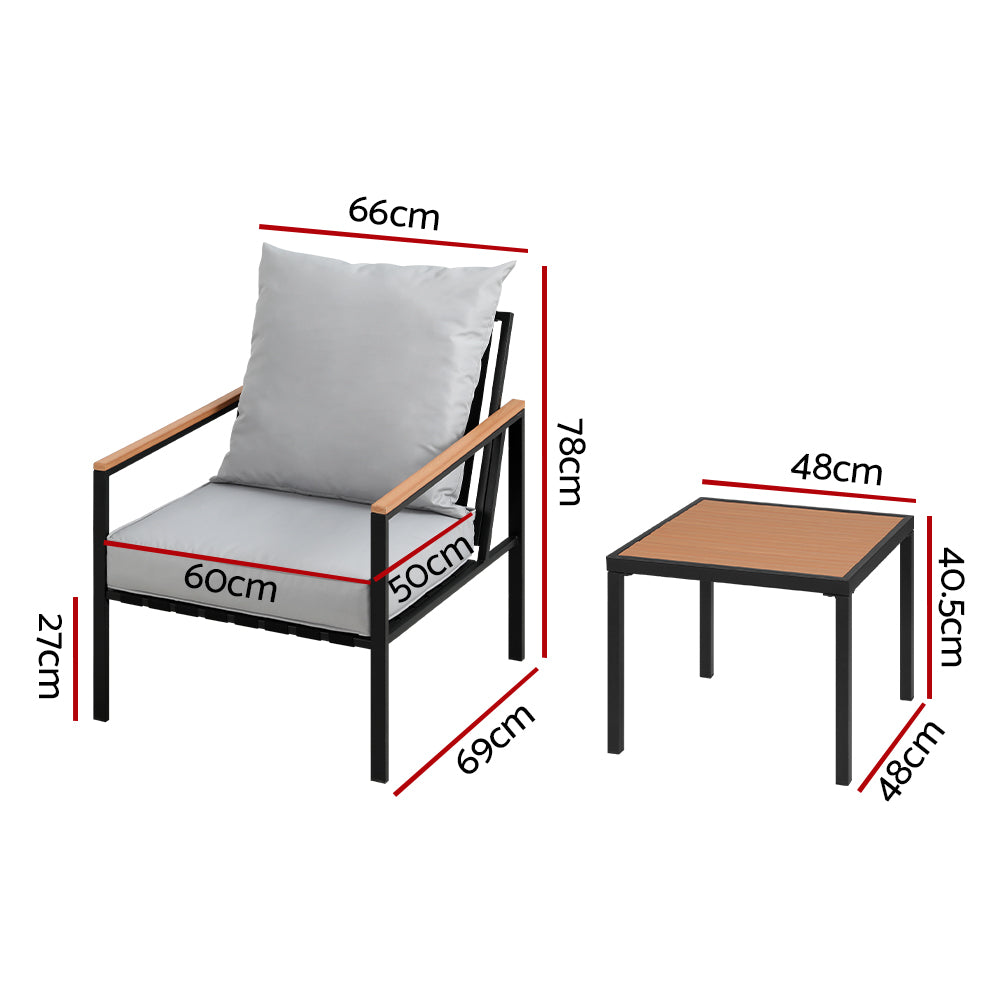 Gardeon 3PC Outdoor Furniture Bistro Set – Black Chairs & Table