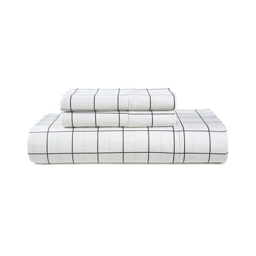 100% Organic Washed Cotton Quilt Cover Set - Windowpane Charcoal