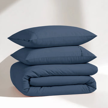 100% Organic Washed Cotton Quilt Cover Set - Estate Blue