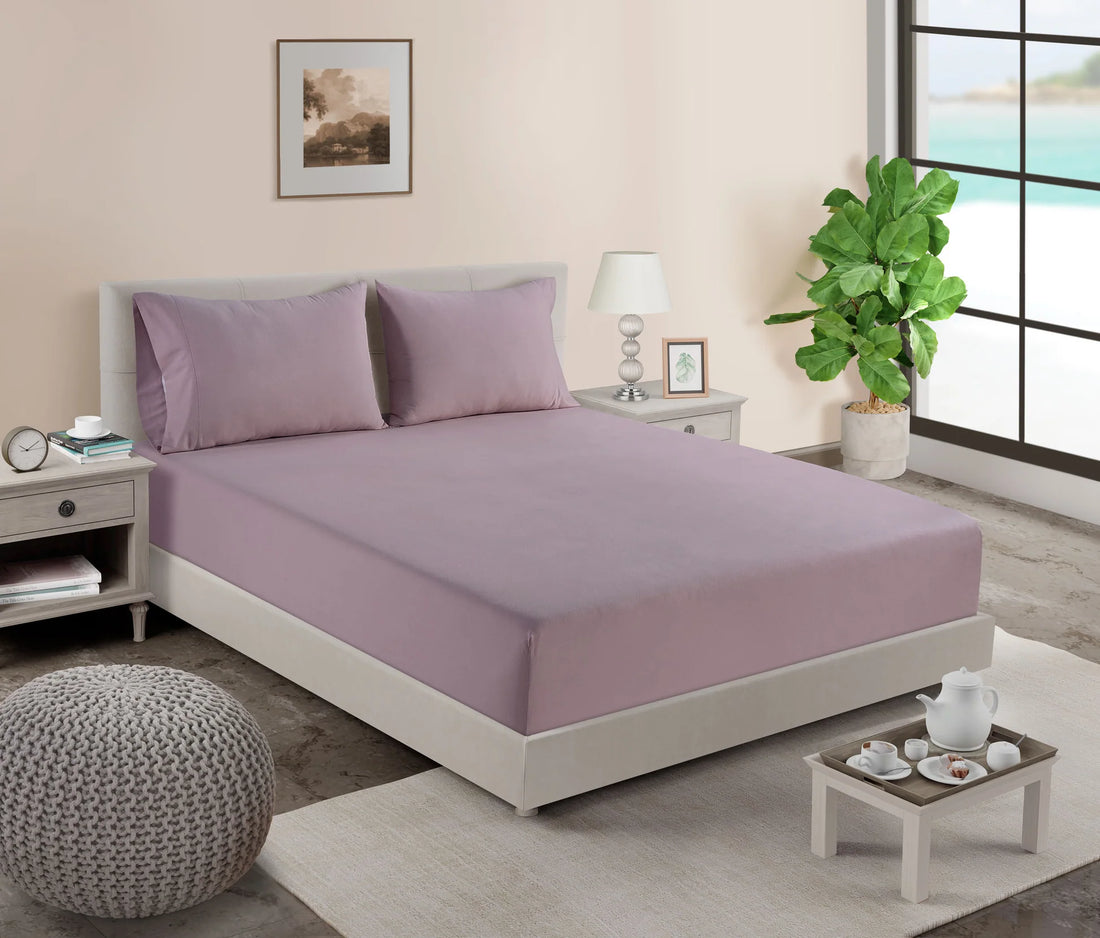 100% Organic Washed Cotton Fitted Sheet Set - Lilac