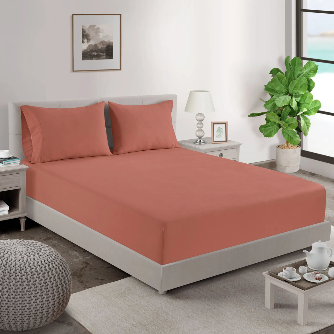 100% Organic Washed Cotton Fitted Sheet Set - Rose Dawn