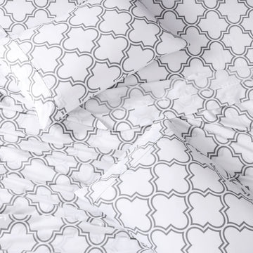 100% Organic Washed Cotton Sheet Set - Trellis Silver