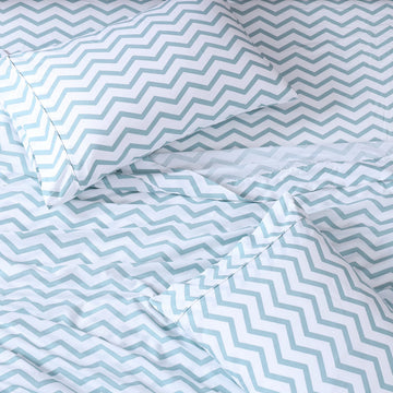 100% Organic Washed Cotton Sheet Set - Chevron Blue