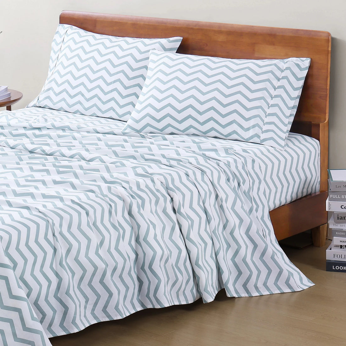 100% Organic Washed Cotton Sheet Set - Chevron Blue