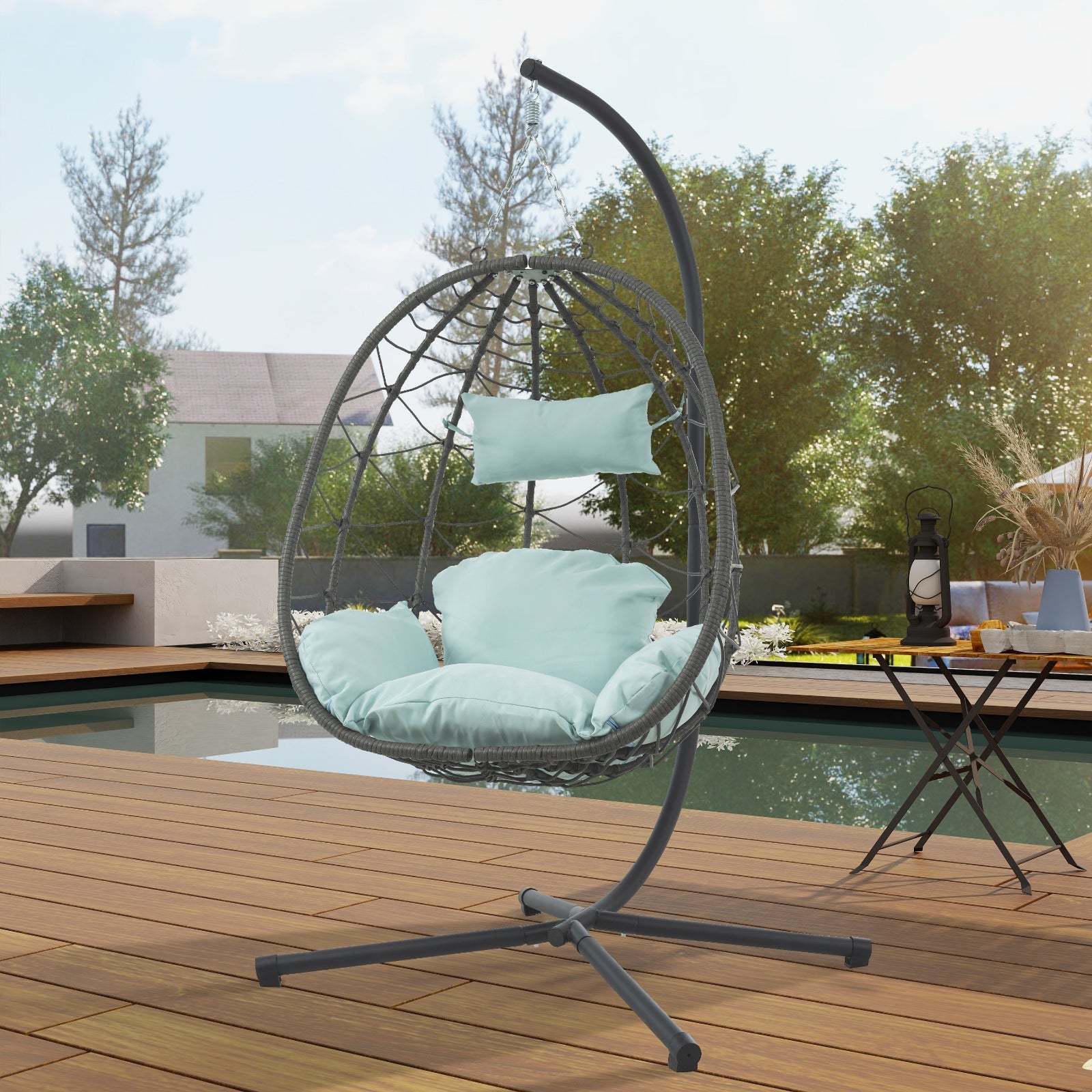 Outdoor hanging egg chair with stand Australia