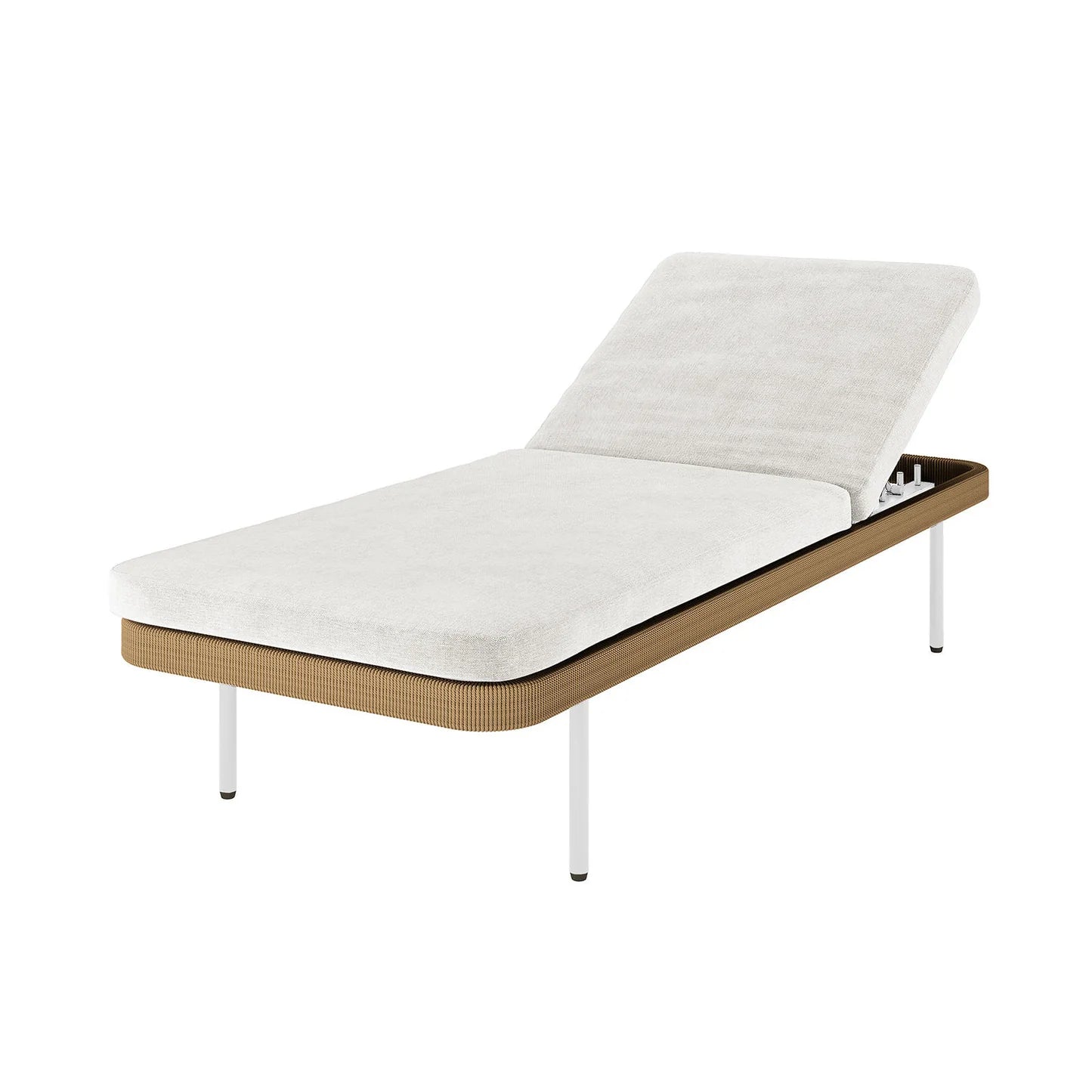 Outdoor wicker sun lounger with aluminium frame and beige cushion