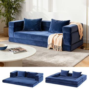 Artiss 3-in-1 Convertible Folding Sofa Bed Blue