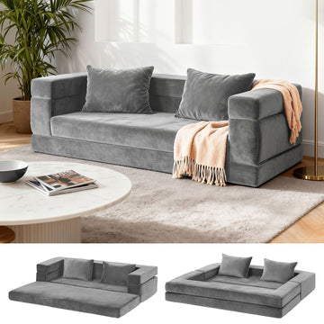 Artiss Grey Convertible Folding Sofa Bed Lounge