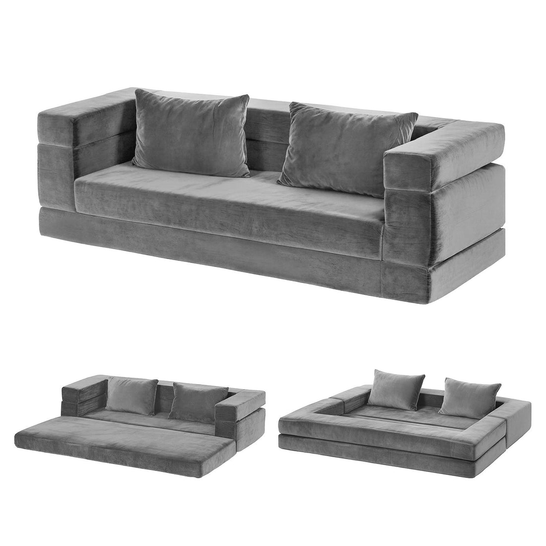 Artiss Grey Convertible Folding Sofa Bed Lounge