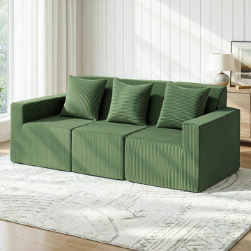 Artiss 3-Seater Modular Corduroy Sofa Bed Green