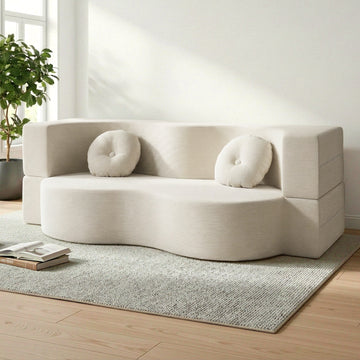 Artiss 2-in-1 Folding Sofa Bed Beige Corduroy