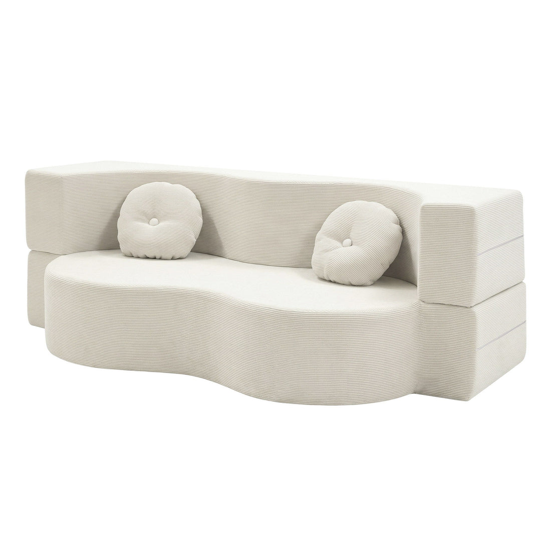 Artiss 2-in-1 Folding Sofa Bed Beige Corduroy