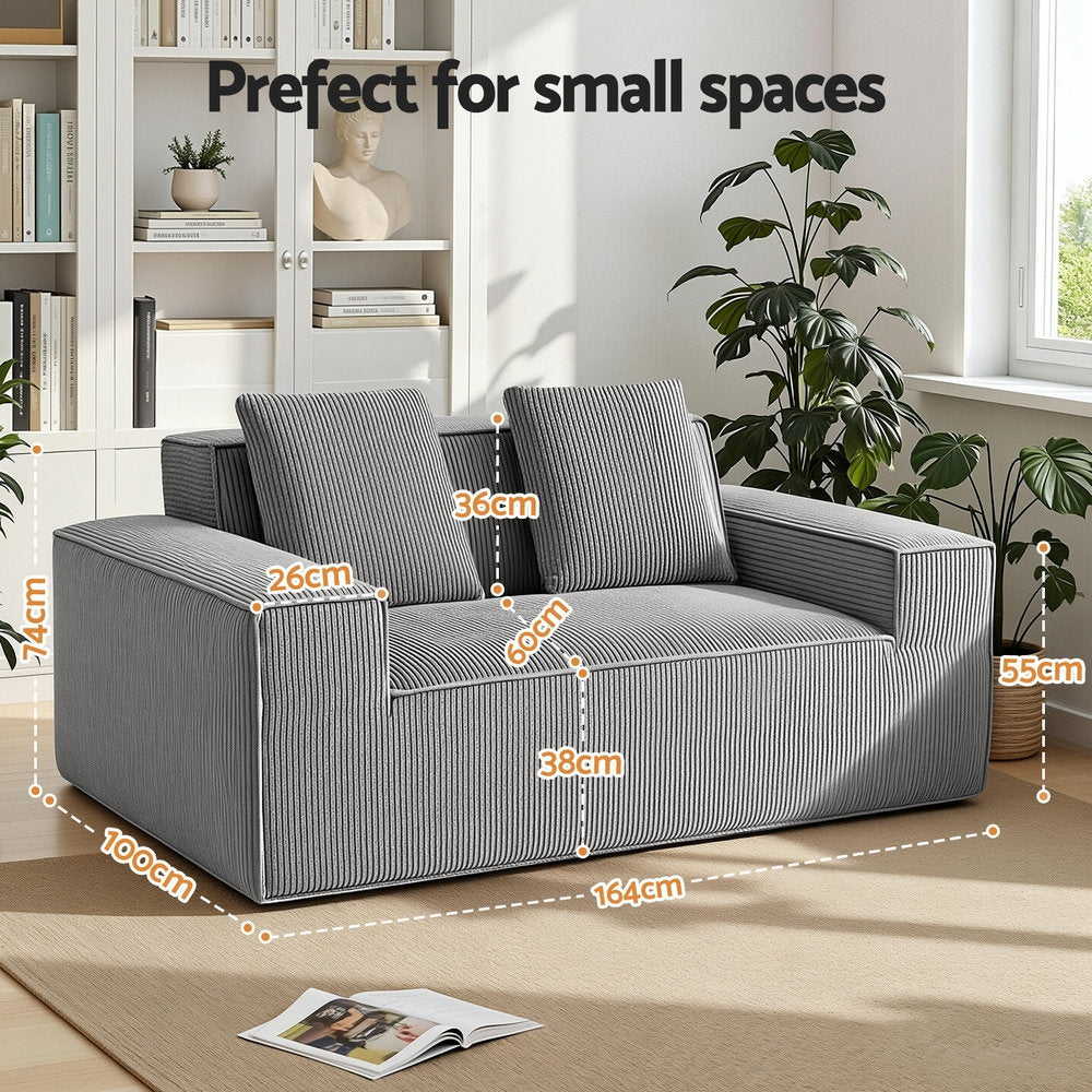 Artiss 2-Seater Corduroy Loveseat Sofa Grey