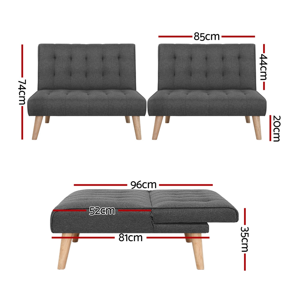 Artiss 2x Single Seater Sofa Bed Grey