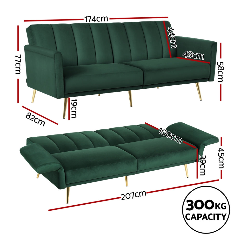 Artiss 3-Seater Sofa Bed Velvet Lounge