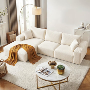 Artiss White 3-Seater Modular Sofa Bed L-Shape