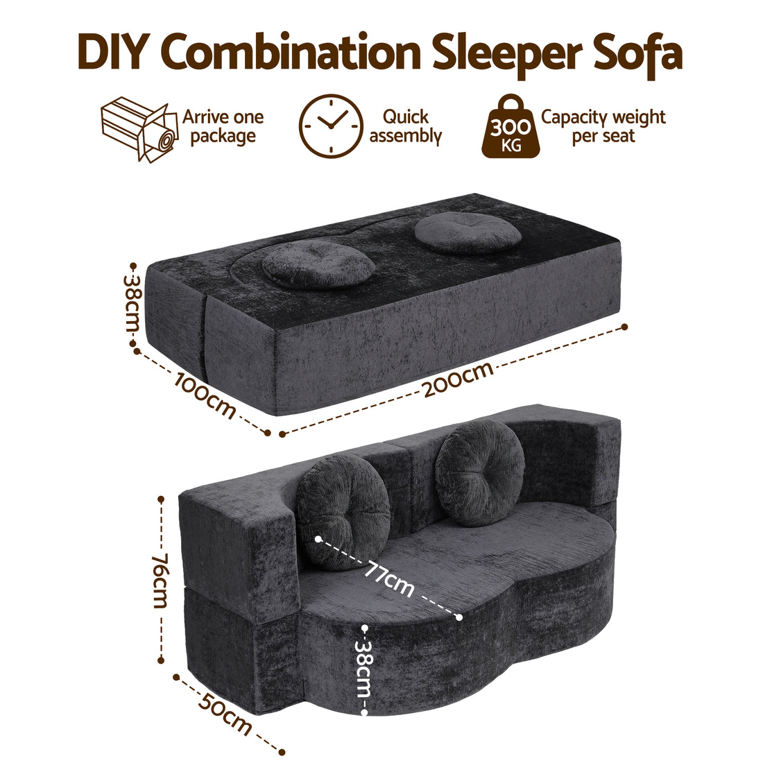 Artiss Grey 2-in-1 Convertible Sofa Bed
