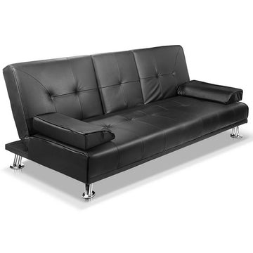Artiss 3-Seater Sofa Bed Black PU Leather
