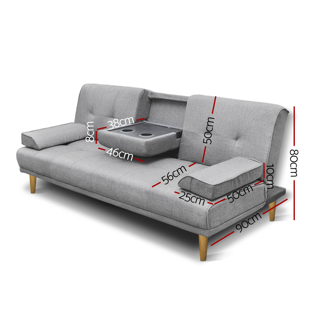 Artiss 3-Seater Sofa Bed Grey 188CM